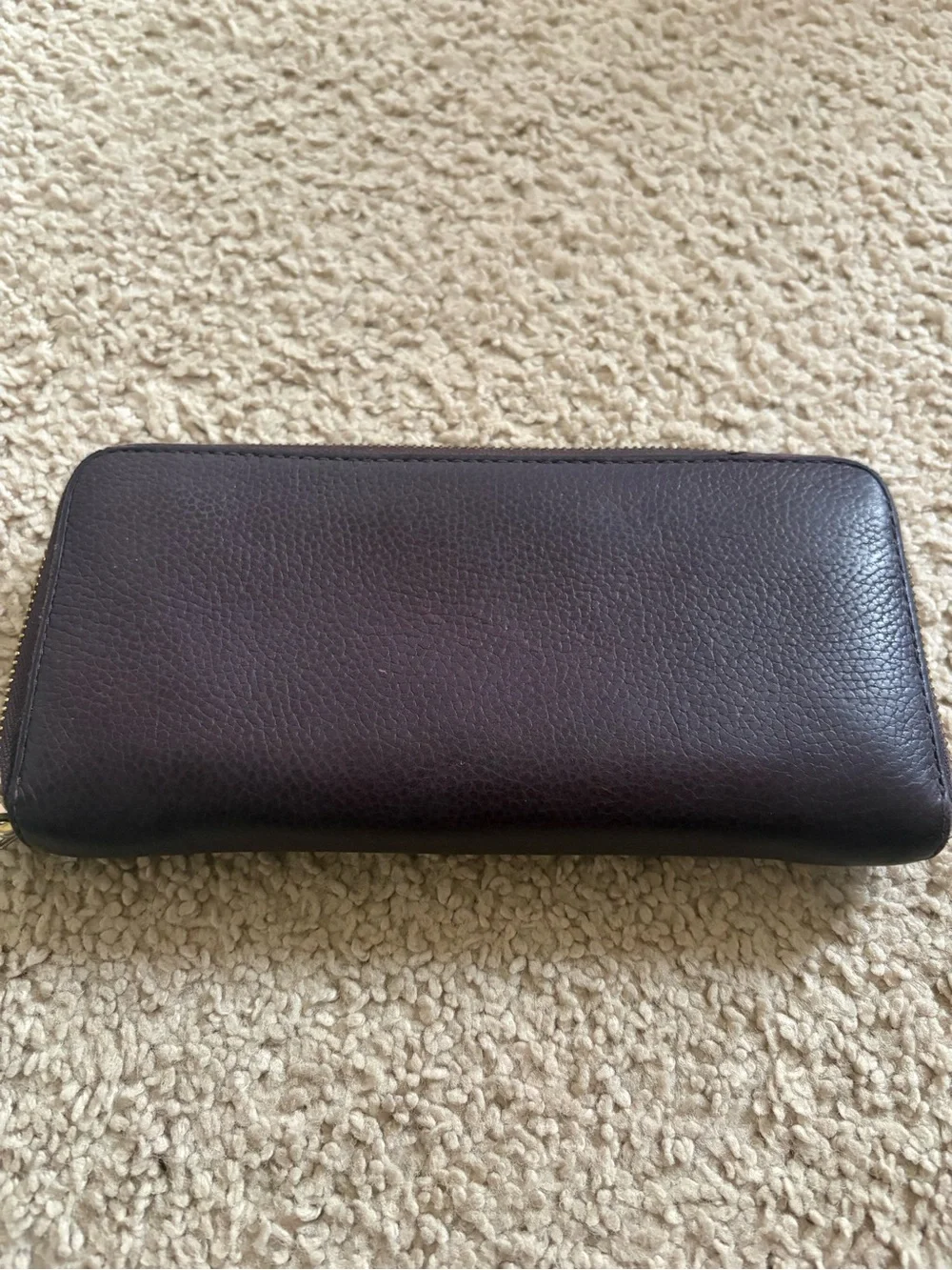Michael Kors Deep Plum Pebbled Leather Zip Wallet with Gold Hardware